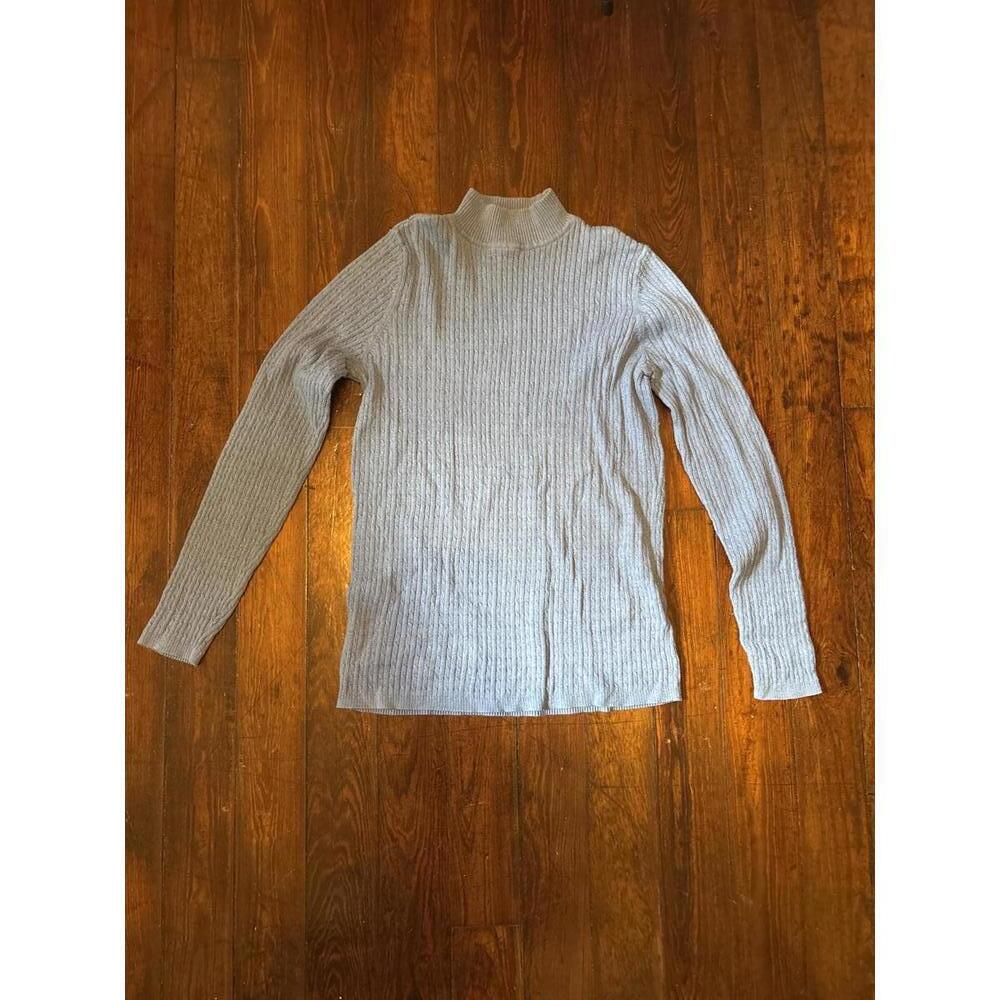 Kim Rogers Women's Light Blue Ribbed Turtleneck Sweater, Medium